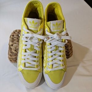 Adidas Vintage 2008 Honey Yellow Trefoil and White Hi-Top Sneakers